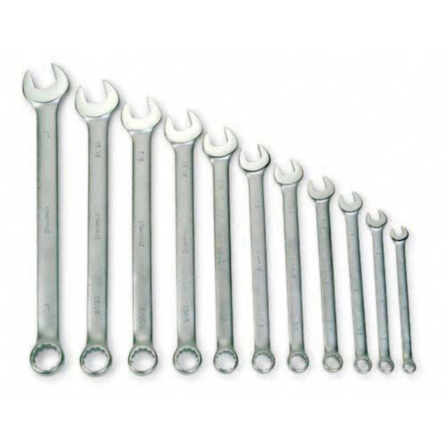 12 Point Satin Chrome Finish Combination Wrench Set - 11-Pc