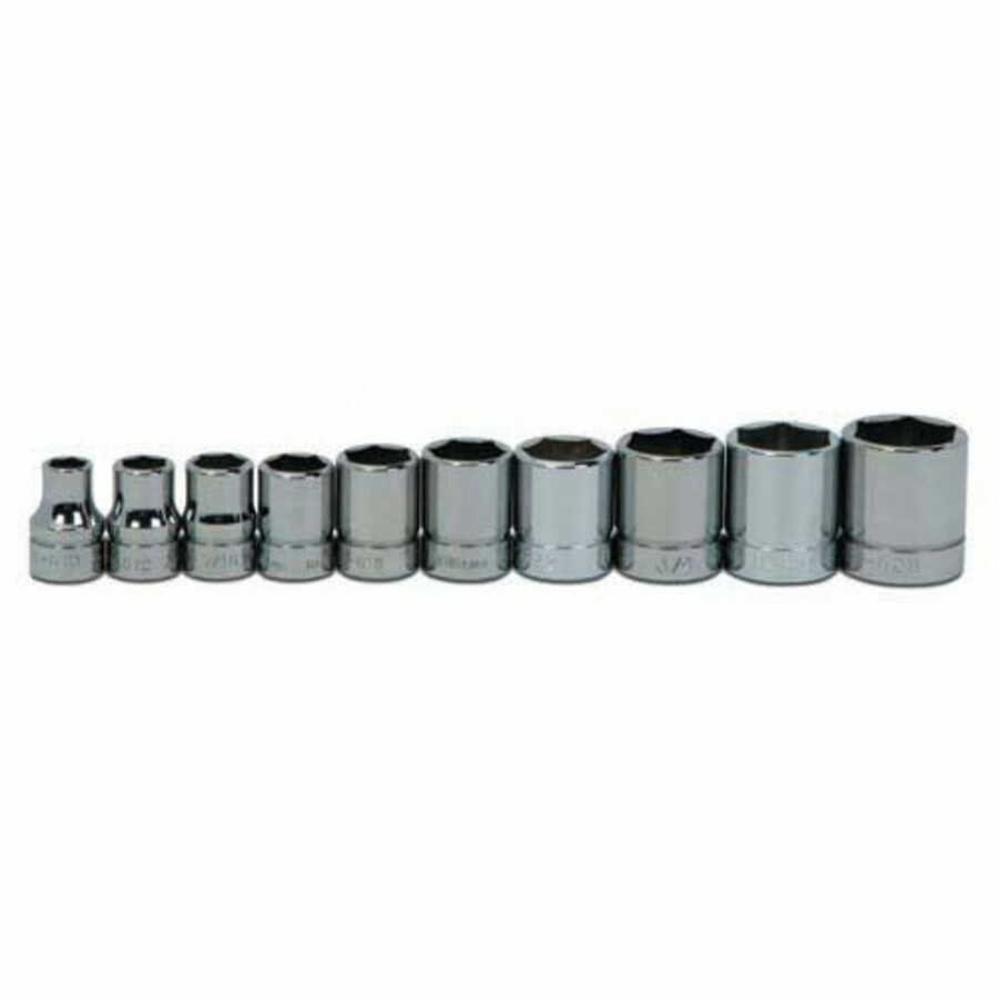 10 pc 3/8" Drive 6-Point SAE Shallow Socket Set on Rail and Clip