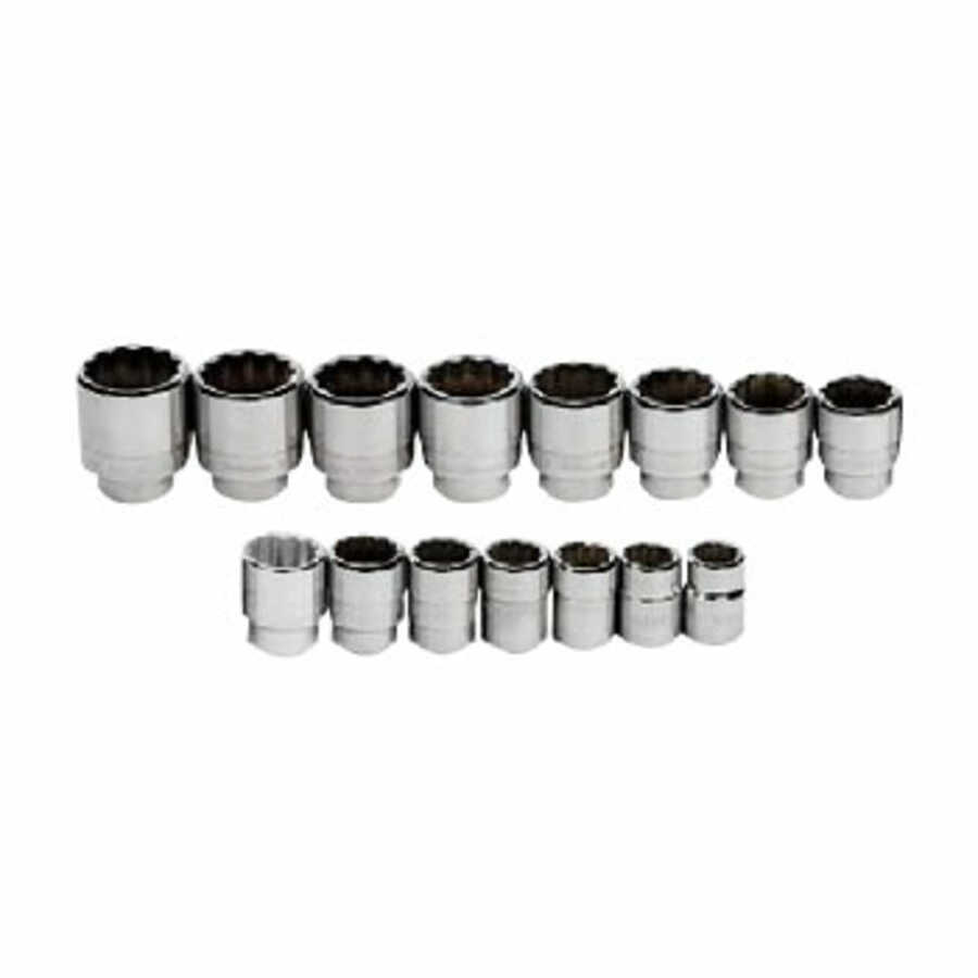 15 pc 3/4" Drive 12-Point Metric Shallow Socket Set on Rail and