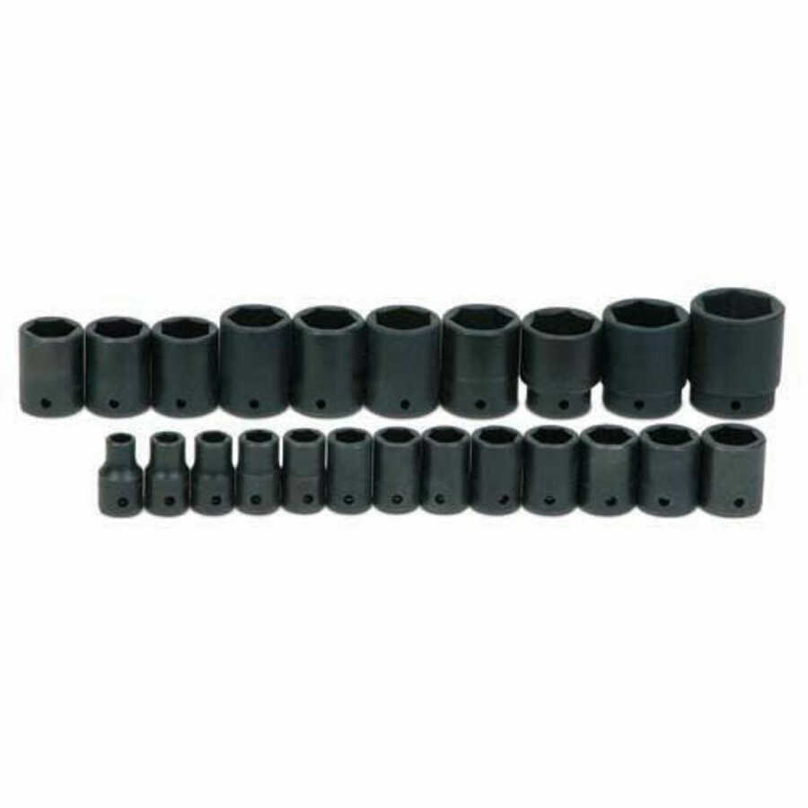 23 pc 1/2" Drive 6-Point Metric Shallow Impact Socket on Rail an