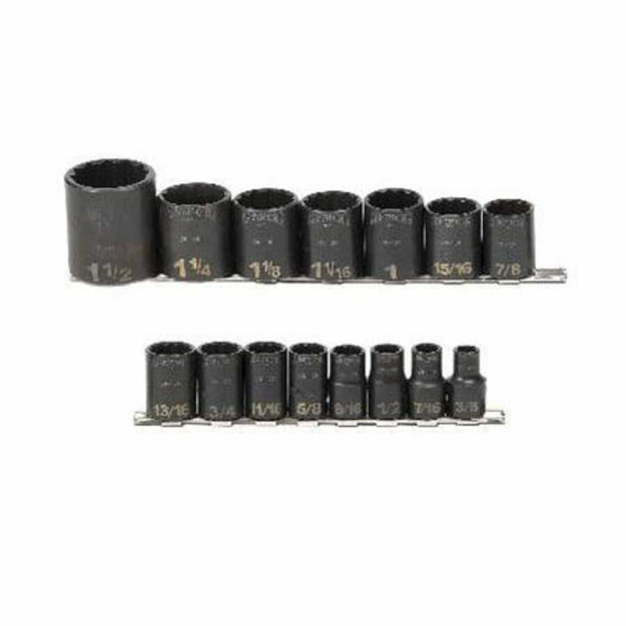 1/2 Inch Drive 12 Pt Black Oxide Impact Socket Set 15 Pc