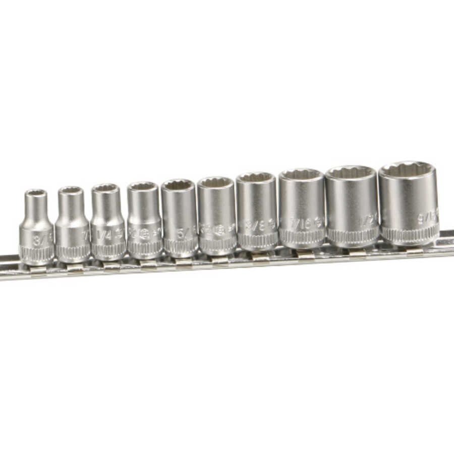 10 Pc 1/4" Drive SAE Hand Socket Set 12 Pt