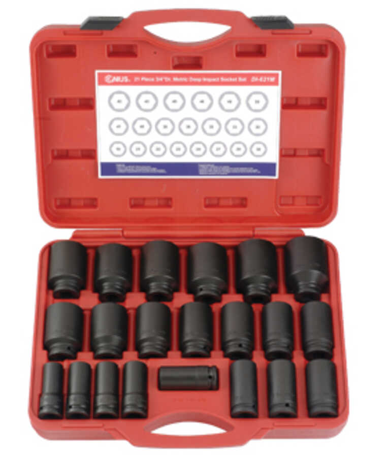 21 Pc 3/4" Drive Metric Deep Impact Socket Set