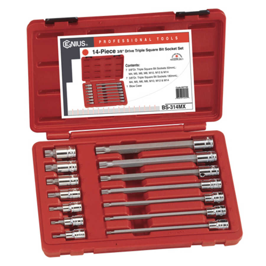 14PC 3/8" Dr. Long Triple Square Bit Socket Set