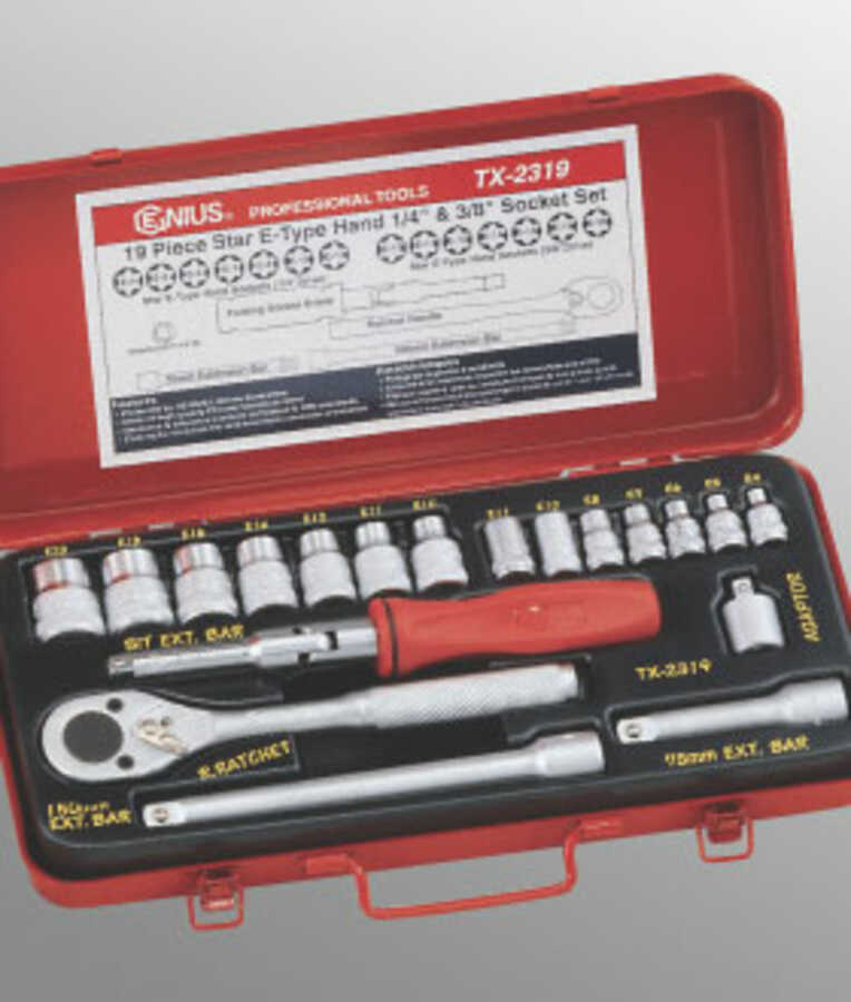 19PC 1/4 & 3/8" Dr. Star Hand Socket Set