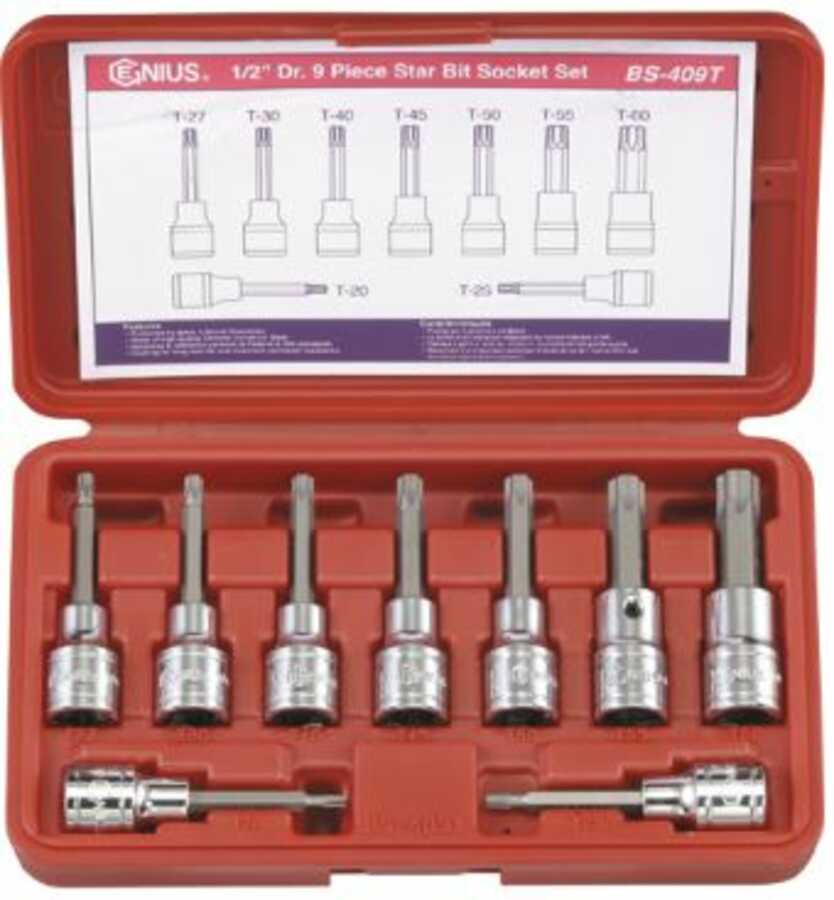 1/2" Drive Star Bit Socket Set 9 Pc