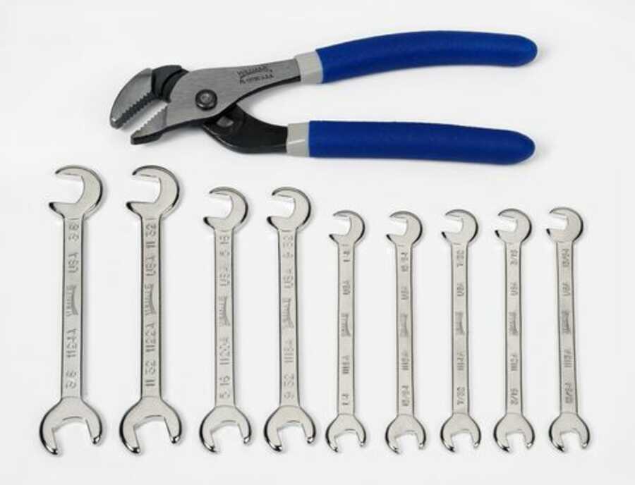 10 pc Mini Double Open End Wrench & Plier Set, SAE, in Pouch