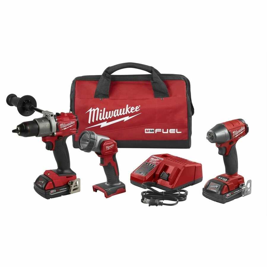 M18 FUEL 3pc Auto Drill, Impact Wrench & Light Kit