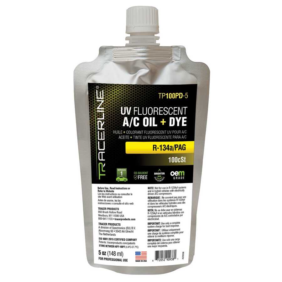 5OZ foil pouch PAG 100 AC oil with fluorescent dye