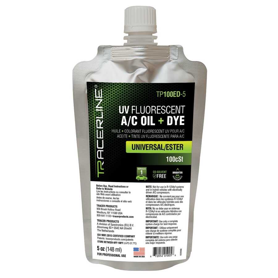 5OZ foil pouch univ/ester AC oil with fluoresc dye