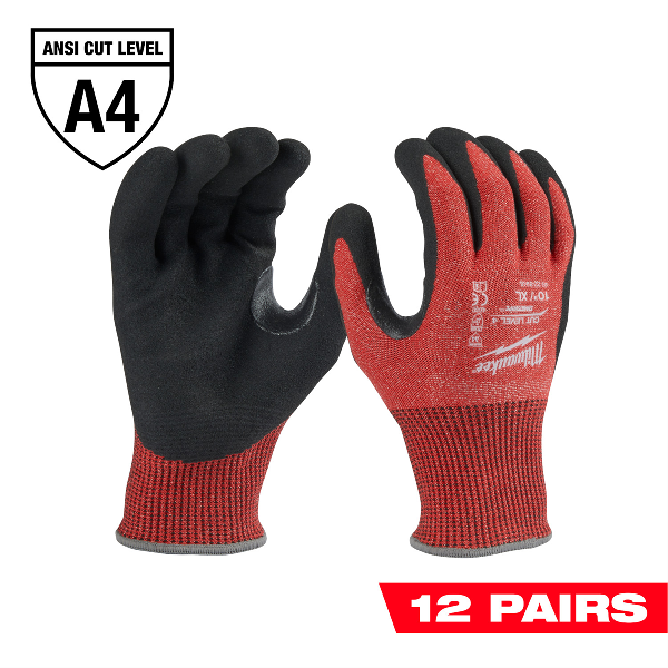 12 Pair Cut Level 4 Nitrile Dipped Gloves - XL
