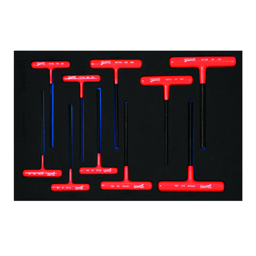 10 pc SAE Arm T-Key Set in 1/3 Foam Drawer Inset (1/4 x 6 - 9/64