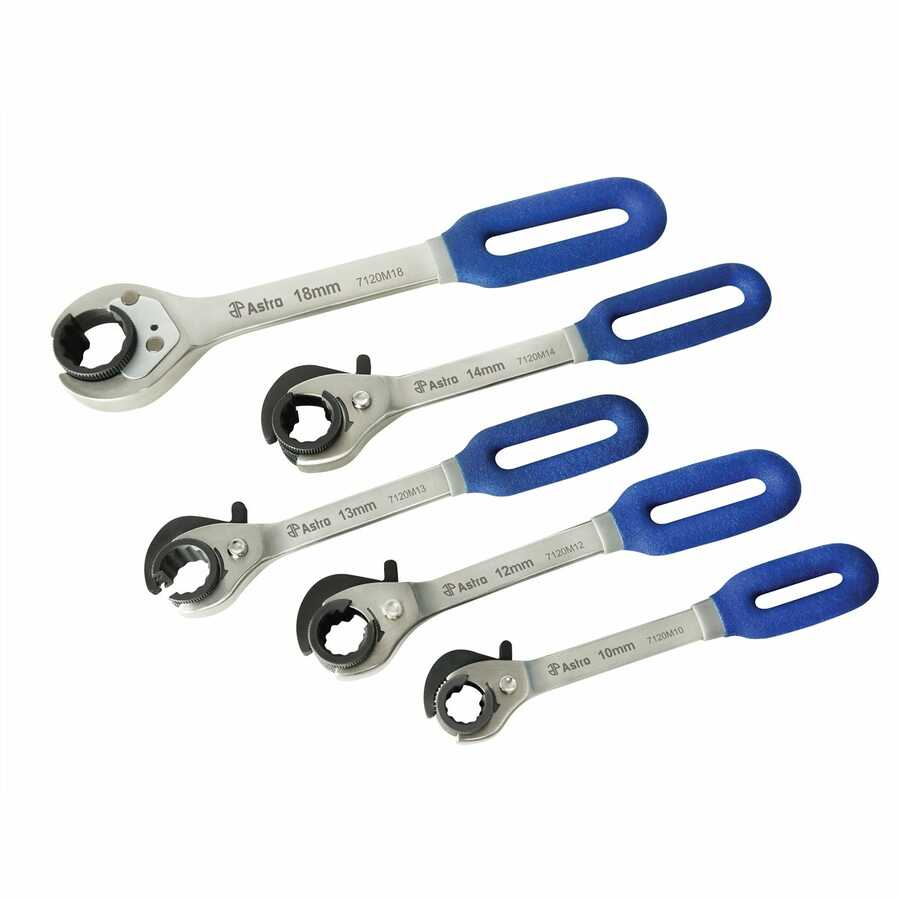 5pc Ratchet & Release Flare Nut Wrench Set -Metric