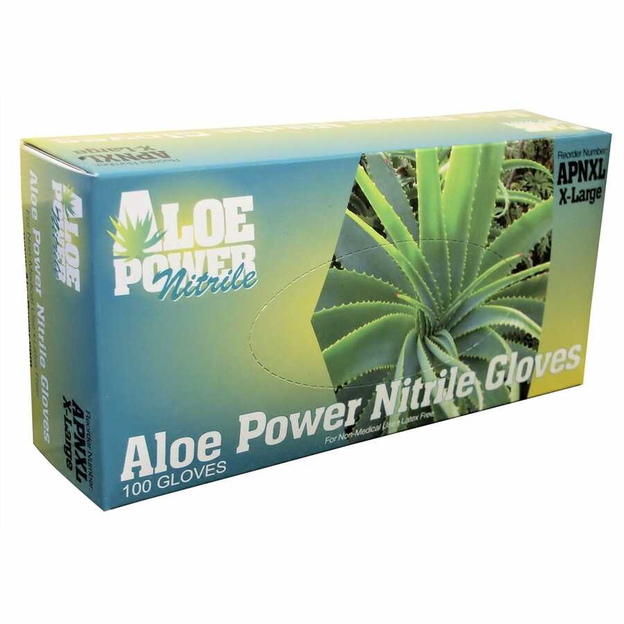 Aloe Power Nitrile Gloves 100/Box - Large
