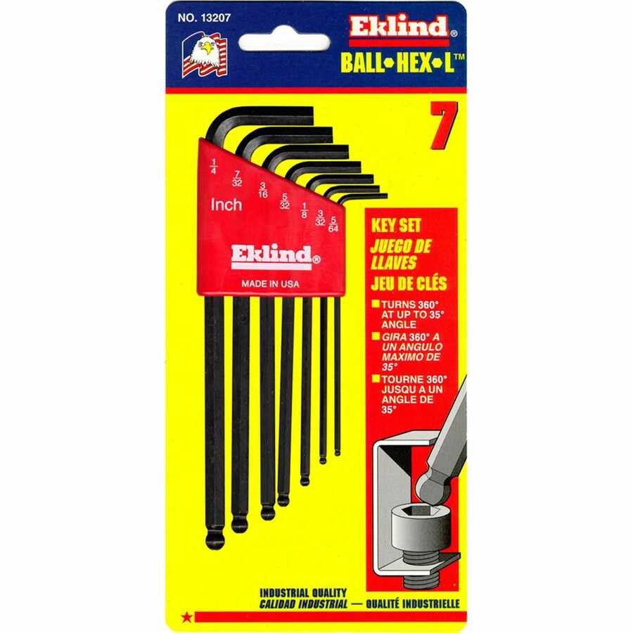 7-Pc Ball Hex Key Set SAE Long 5/64-1/4In
