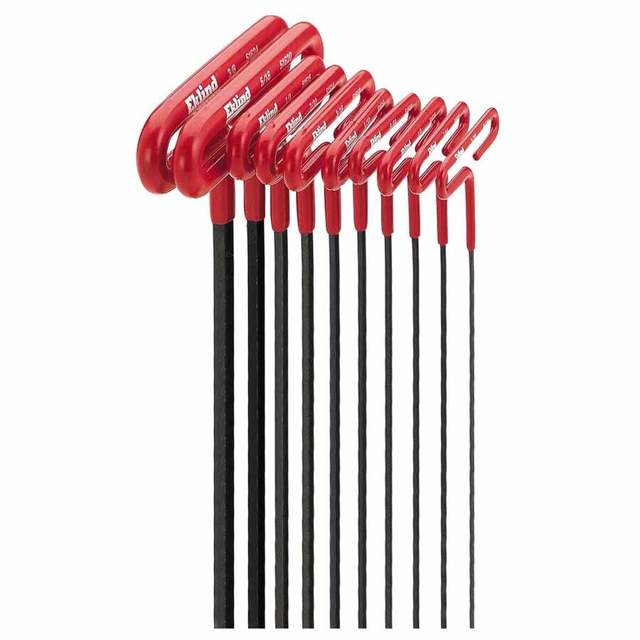 9 Inch Fractional SAE Cushion Grip T-Handle Hex Key Set 10 Pc