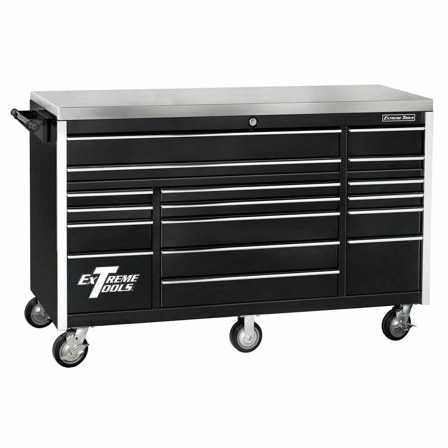 72" 17 Drawer Triple Bank Professional Roller Cabinet - Black Fr