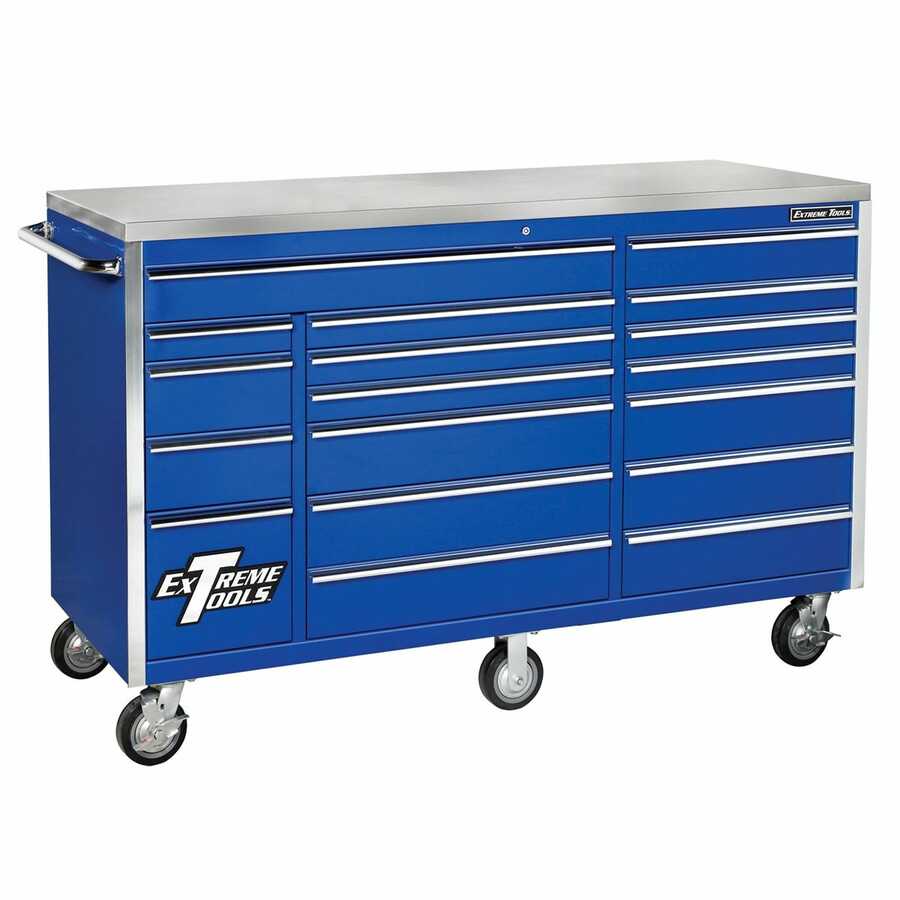 72" 18 Drawer Professional Triple Bank Roller Cabinet - Blue Fre