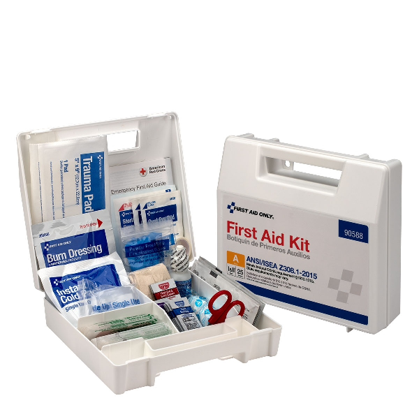25 Person First Aid Kit ANSI A Plastic Case with Dividers