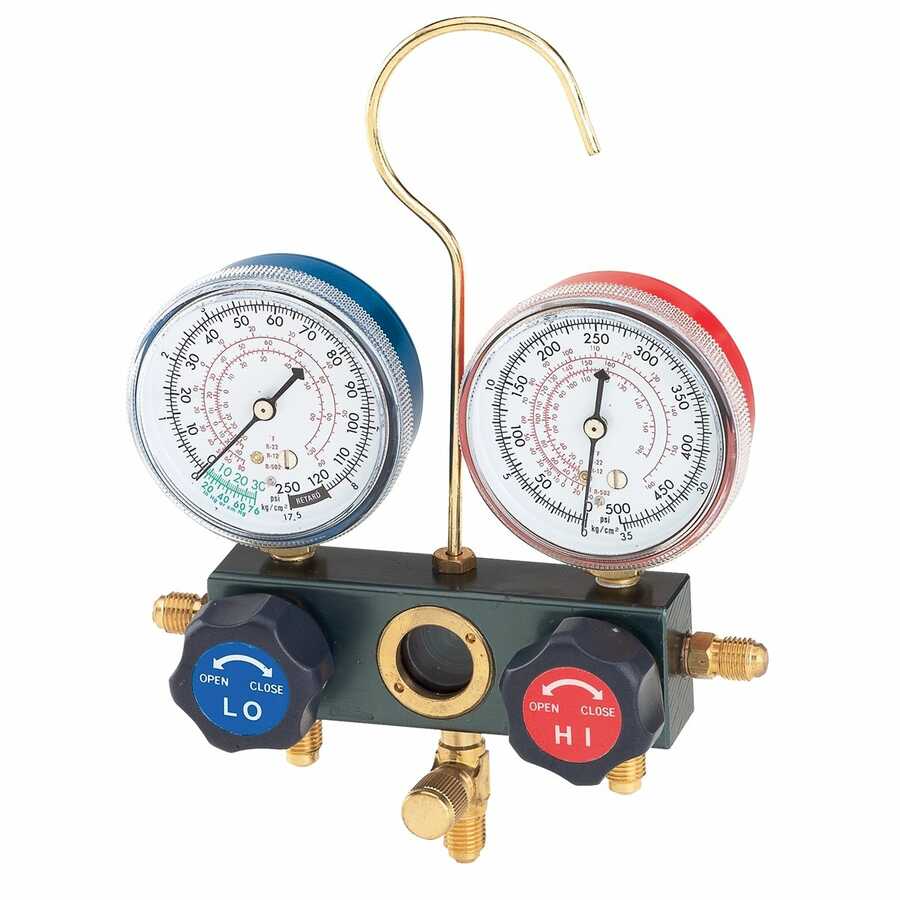 R134a, R12, R22 Dual Manifold Gauge Set with Manual Service Coup