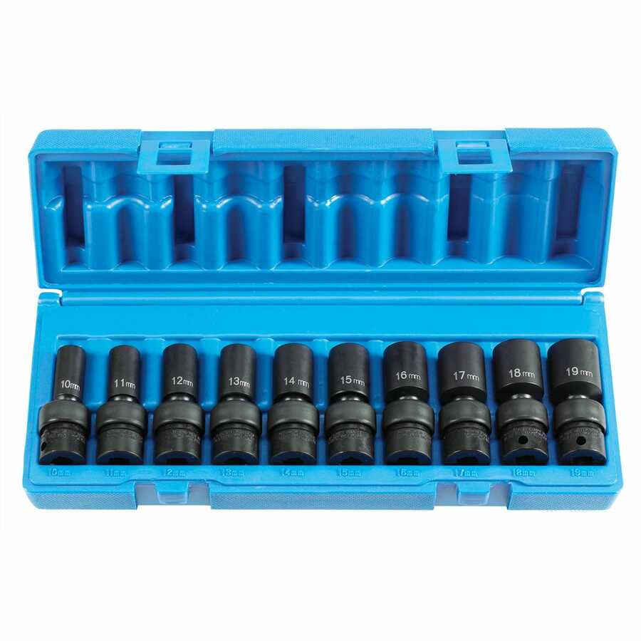 3/8 Inch Drive Semi Deep Metric Universal Impact Socket Set 10 P