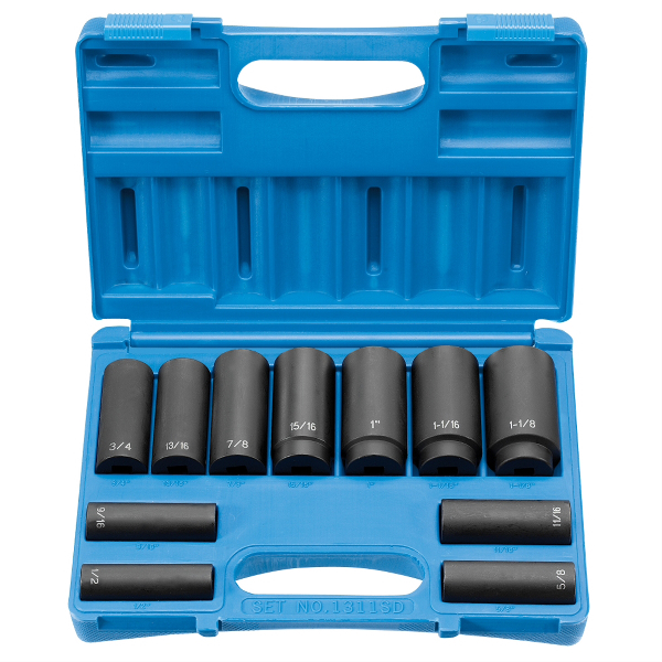 1/2 In Dr 8-Pt Deep Fractional Impact Socket Set - 11-Pc