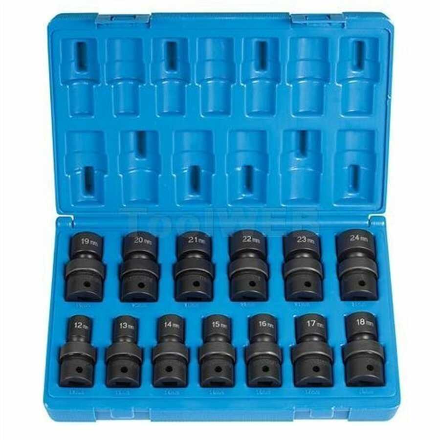 1/2 Inch Drivr 12 Pt Std Swivel Universal Flex Metric Socket Set