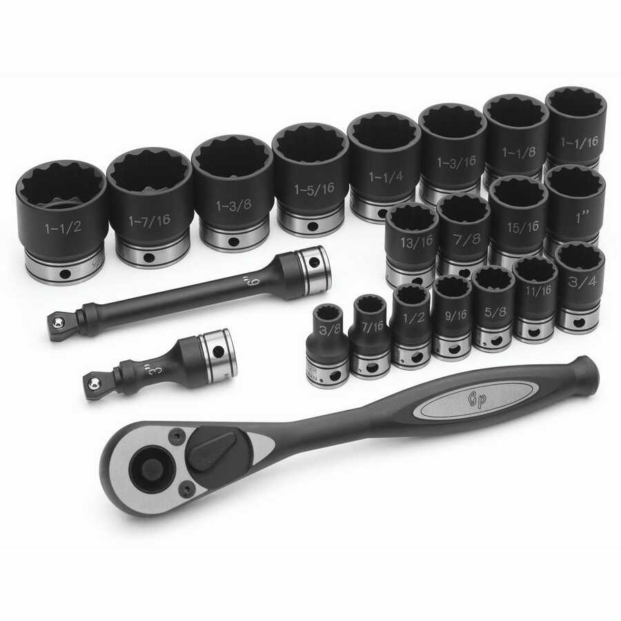 1/2 In Dr 12-Pt Std Length Fractional Duo Socket Set - 22-Pc