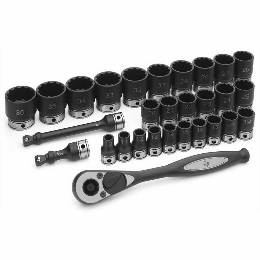 1/2 In Dr 12-Pt Std Length Metric Duo Socket Set - 29-Pc