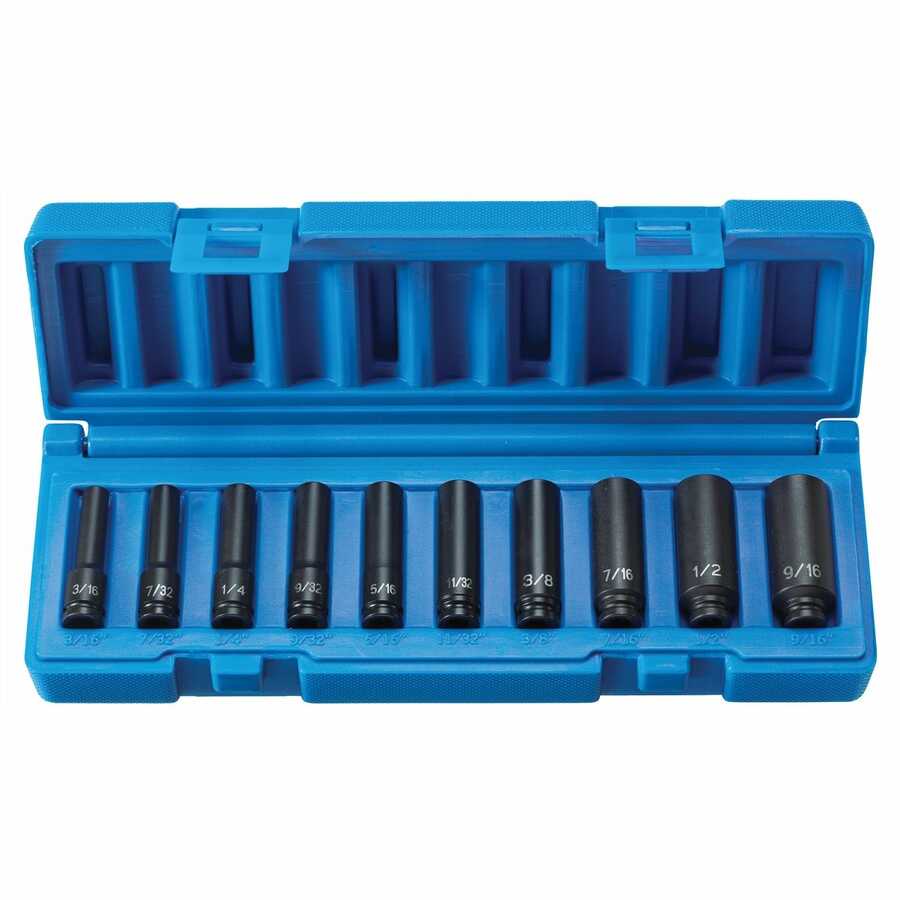 1/4 In Dr 6 Pt Deep Fractional Impact Socket Set - 10-Pc