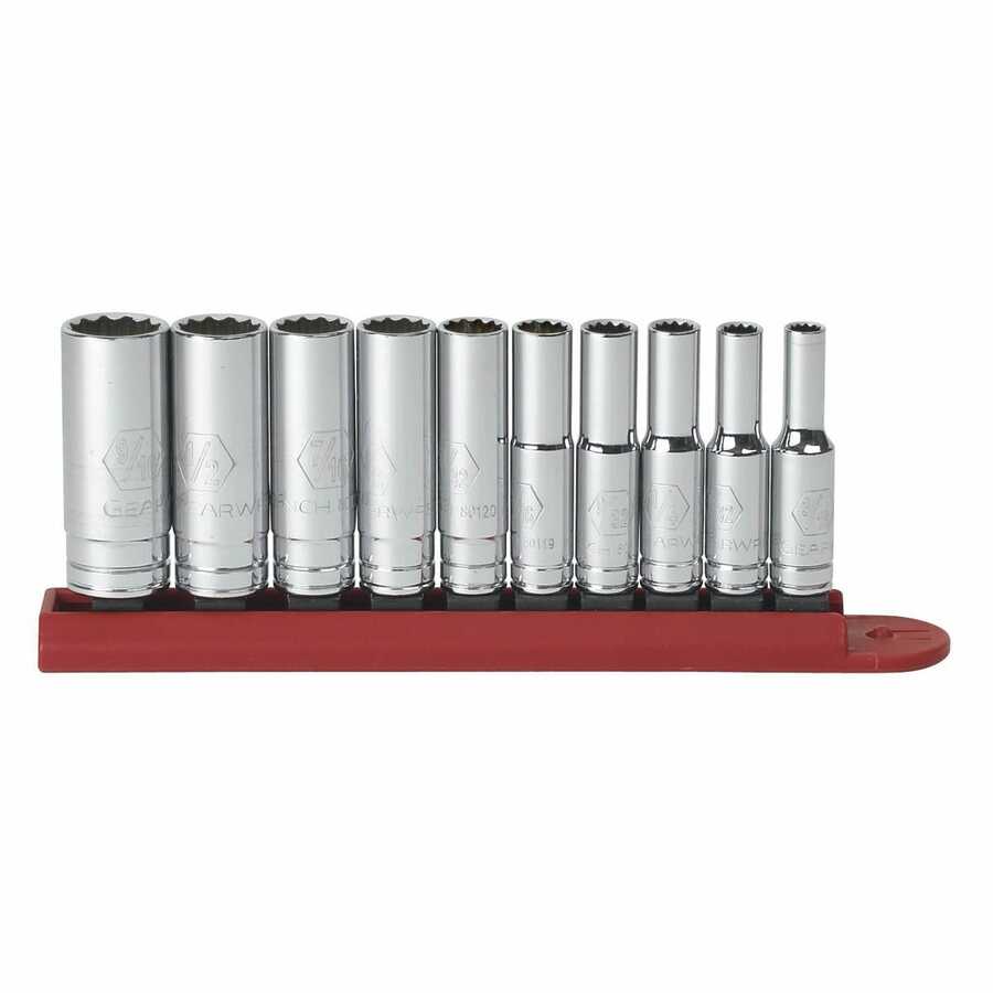 1/4 Inch Drive Fractional SAE 12 Pt Deep Socket Set 10 Pc