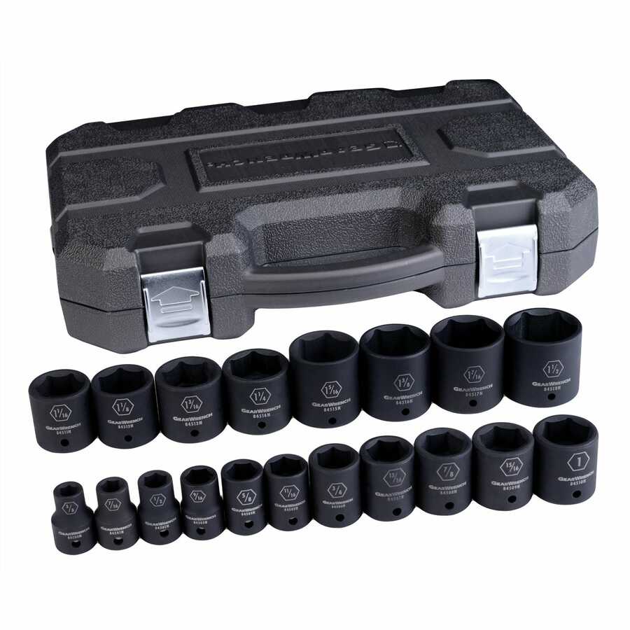 19 Pc. Impact SAE Standard Socket Set 1/2" DRIVE