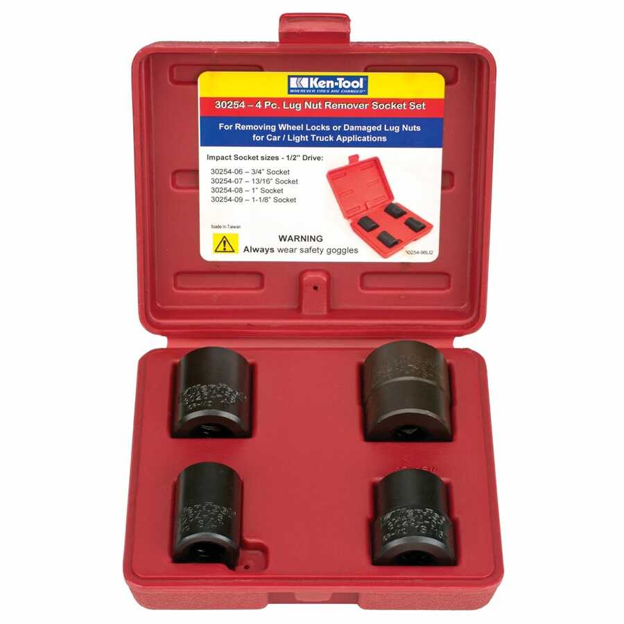 1/2 Inch Drive Lug Nut Remover Impact Socket Set 4 Pc