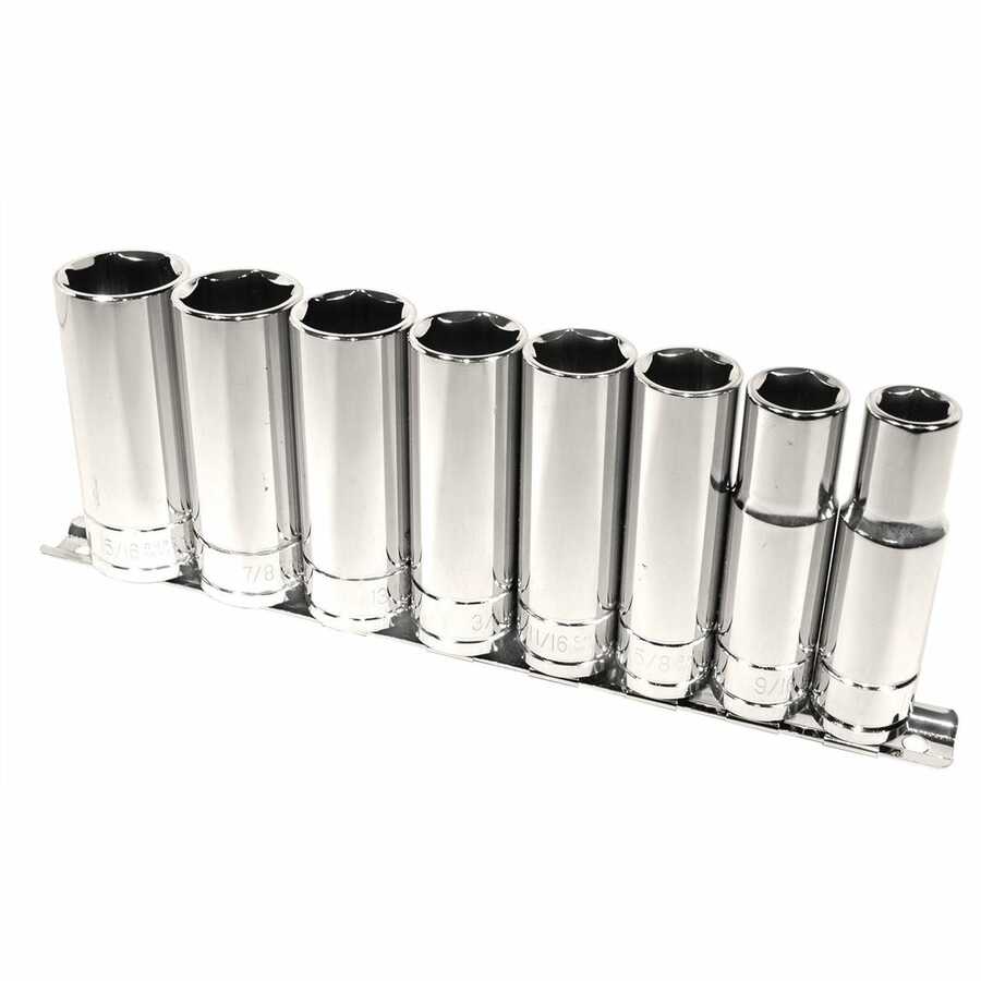 Deep Socket Set SAE - 1/2 In Dr 6 Pt - 8 Piece