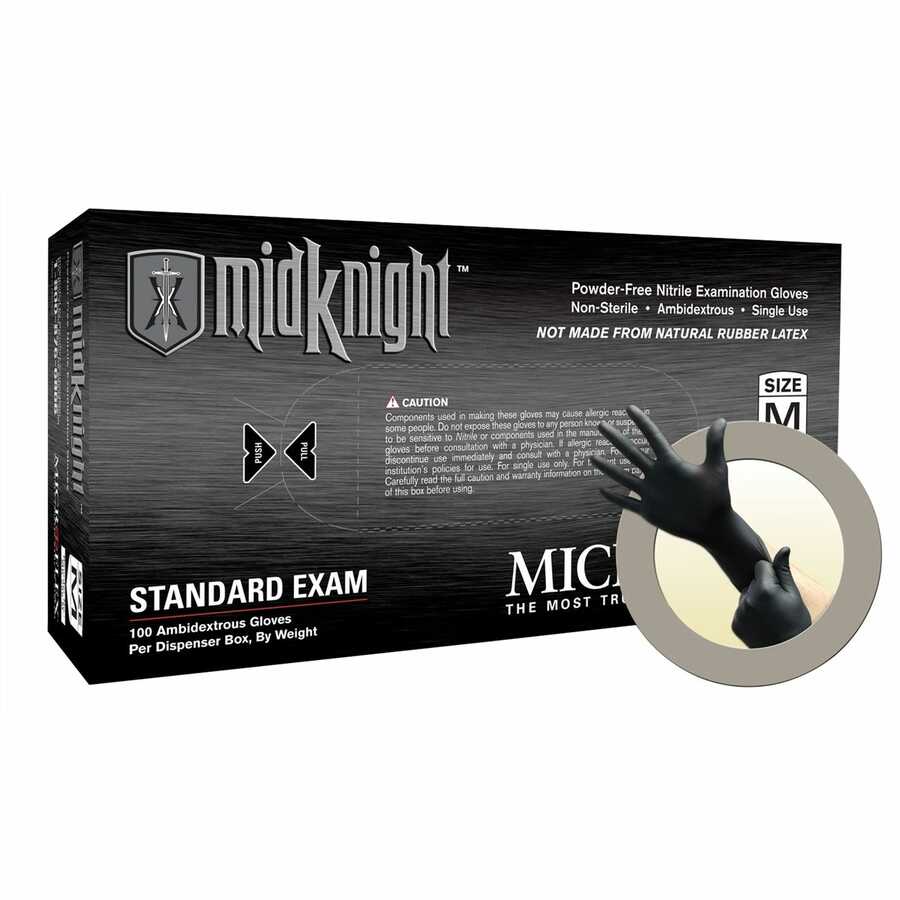 MidKnight Black Powder-Free Nitrile Examination Gloves - Medium