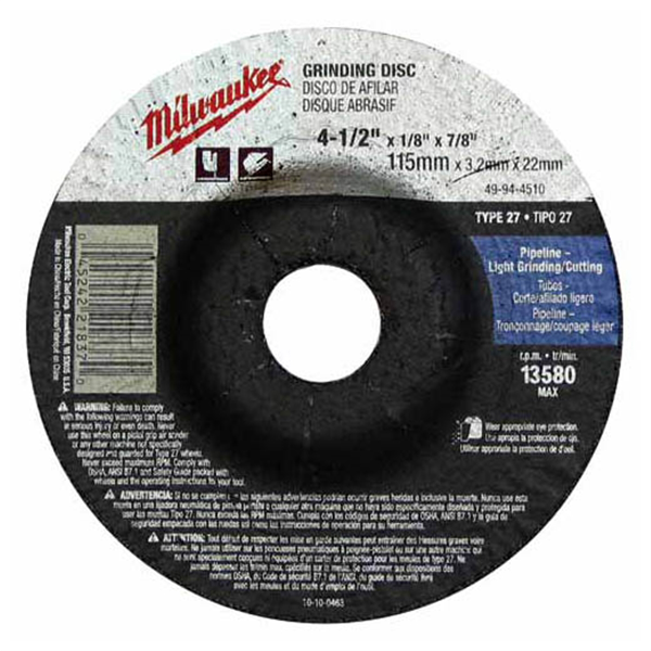 10-PK OF 5"X1/4"X7/8" TYPE 27 GRINDING WHEEL (C24T)