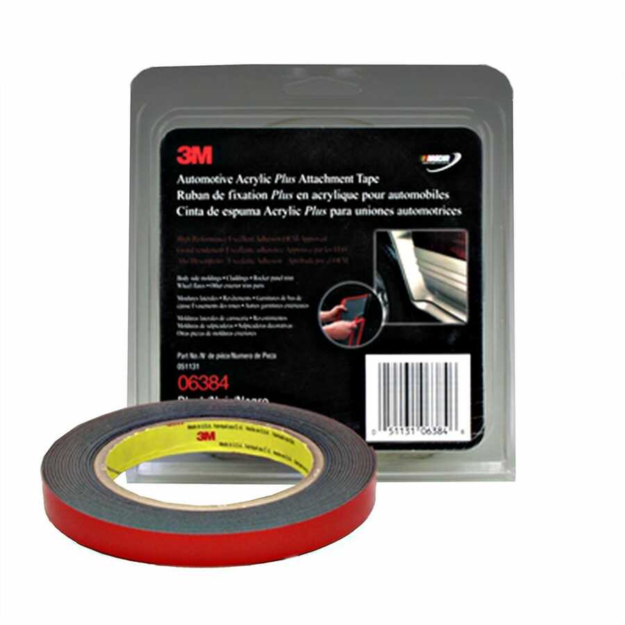 Automotive Acrylic Plus Attachment Tape, Black, 1/2 Inch X 5 Yar