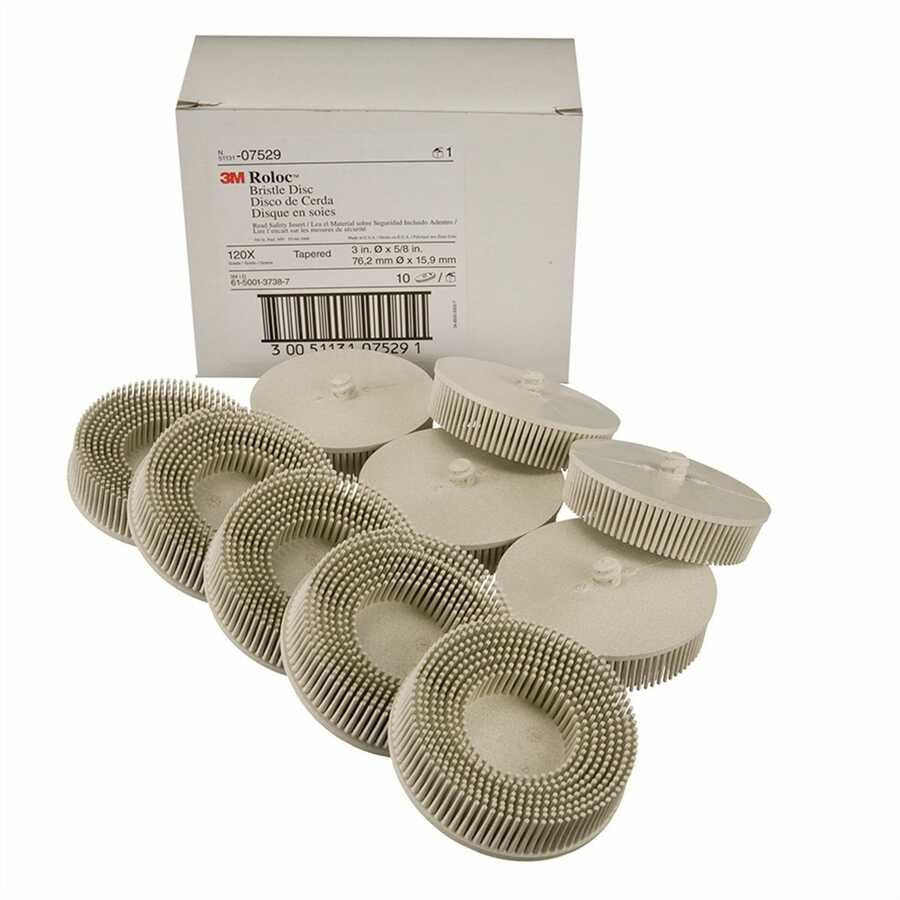 Roloc Bristle Discs - 3 In - 120 Grit - White - 10/Box