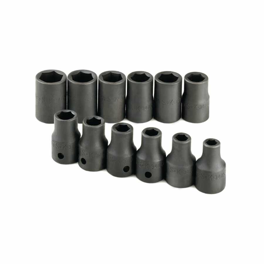 Impact Socket Set - 1/2 Dr Std Metric 6 Pt - 12-Pc