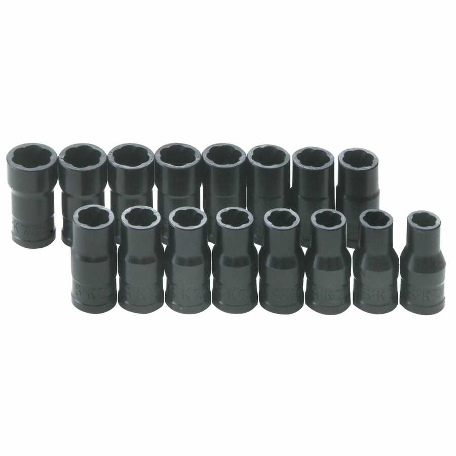 1/4 Inch Drive Fractional and Metric TurboSocket Set 16 Pc