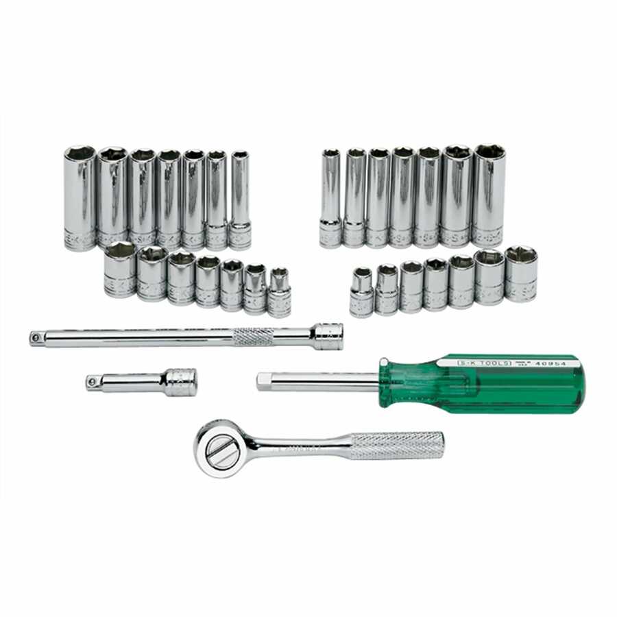 1/4 In Dr 6 Pt SAE / Metric Socket Set - 32-Pc