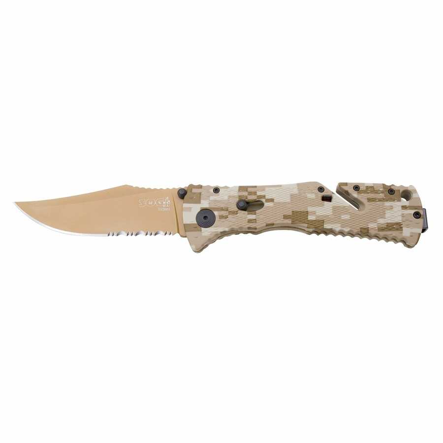 Trident Folding Desert Camo Knife with 1/2 Serrated Blade - 3.75
