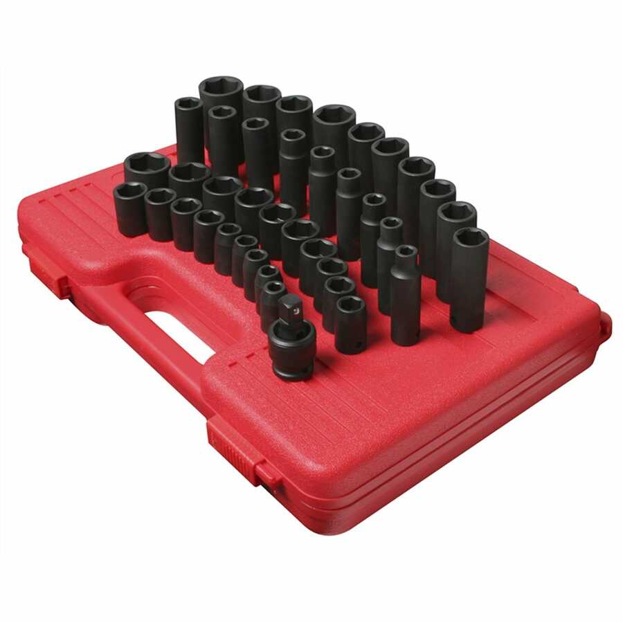 1/2 Inch Drive Metric Deep and Shallow Impact Socket Set 40 Pc