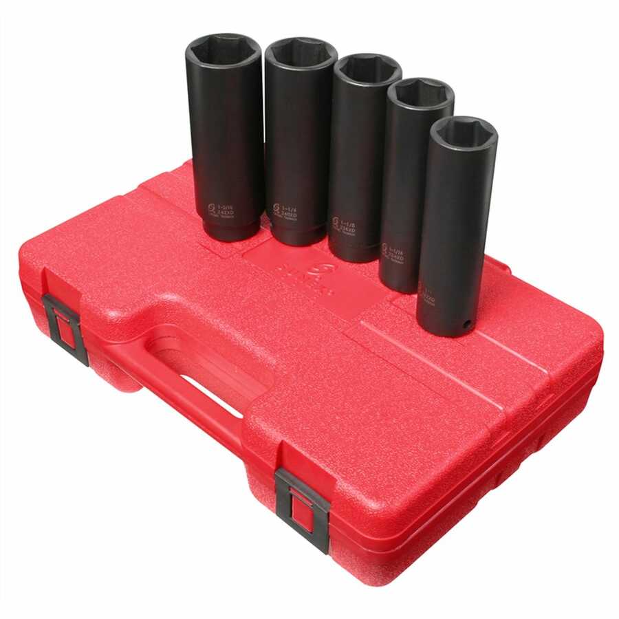 1/2 Inch Drive Extra Deep Fractional SAE Impact Socket Set 5 Pc