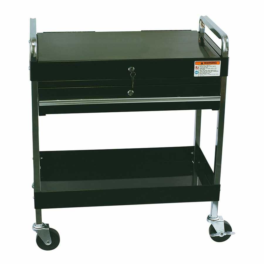 Service Cart w/ Locking Top & Drawer - Black