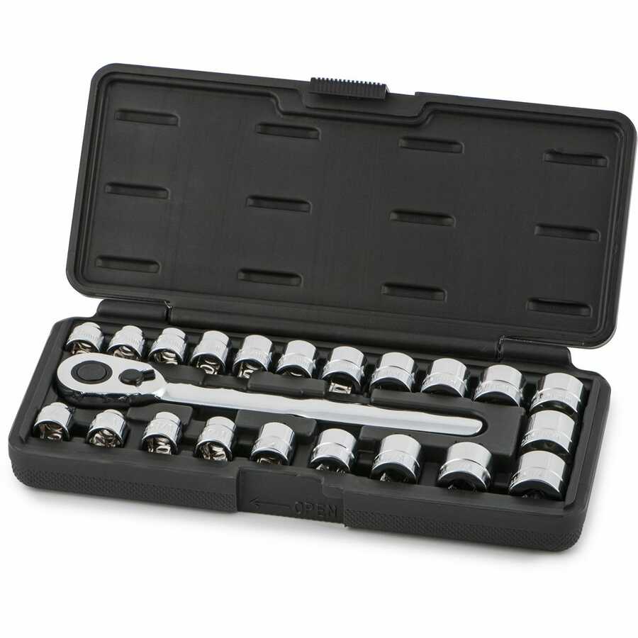 3/8 Inch Drive Fractional SAE Metric Low Profile Socket Set 22 P