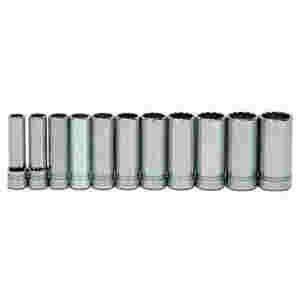 11 pc 1/2" Drive 8-Point SAE Deep Socket Set on Ra...