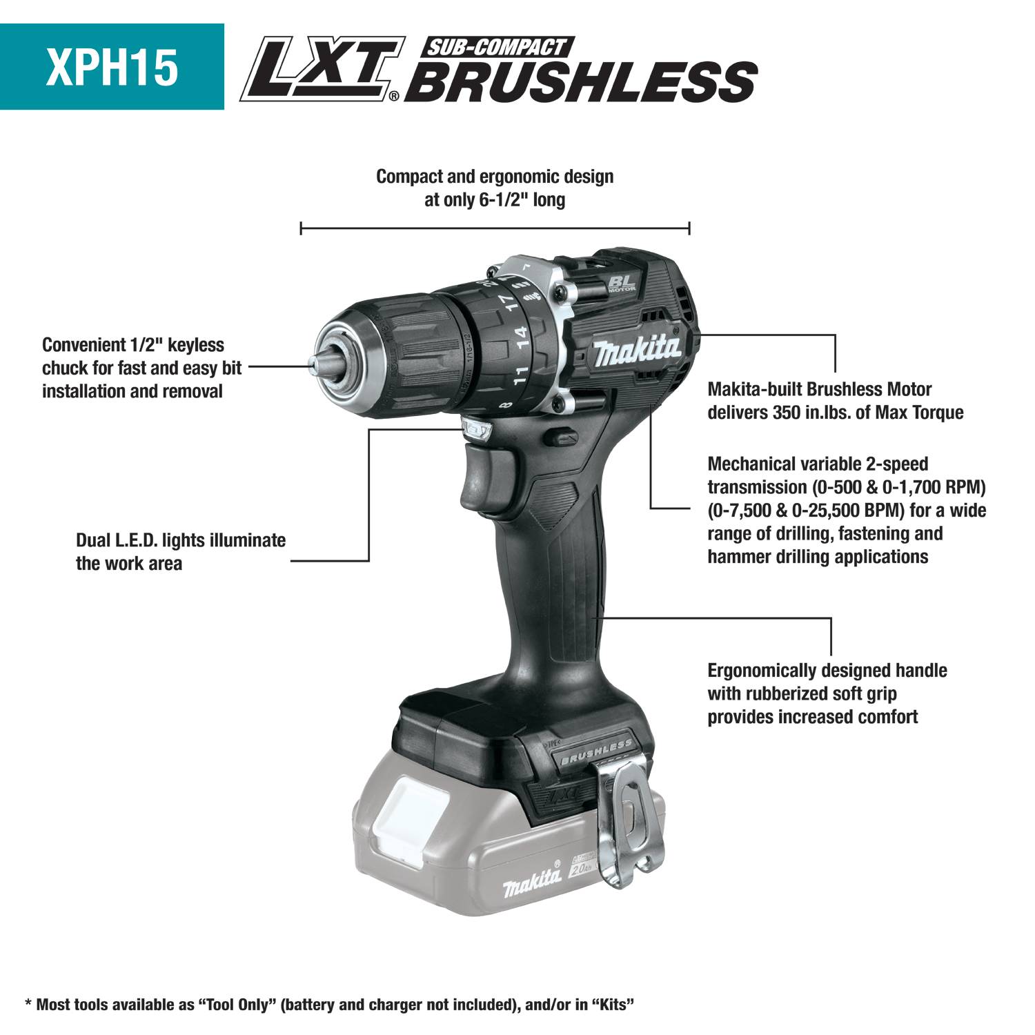 18V LXT Sub?Compact Brushless Cordless 1/2" Hammer Driver?Drill