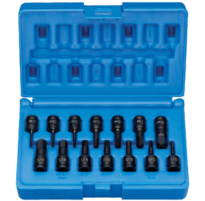 1/4'' Drive Fractional & Metric Hex Driver Set - 14-Pc