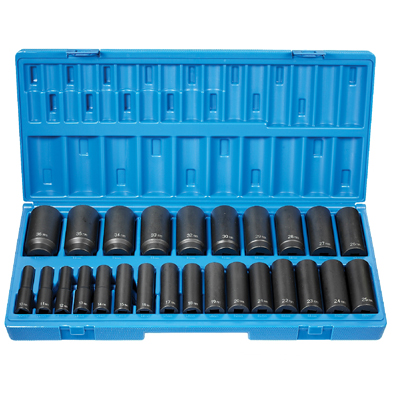 1/2 In Dr 12 Point Deep Length Metric Impact Socket Set - 26-Pc